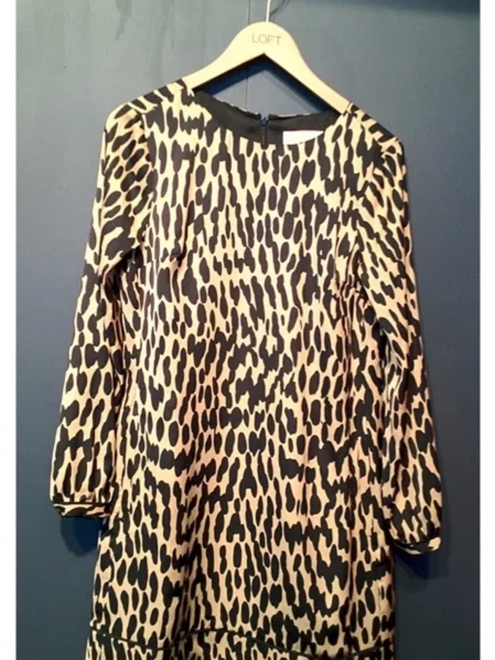 LOFT Black and Tan Animal Print Long Sleeve Dress